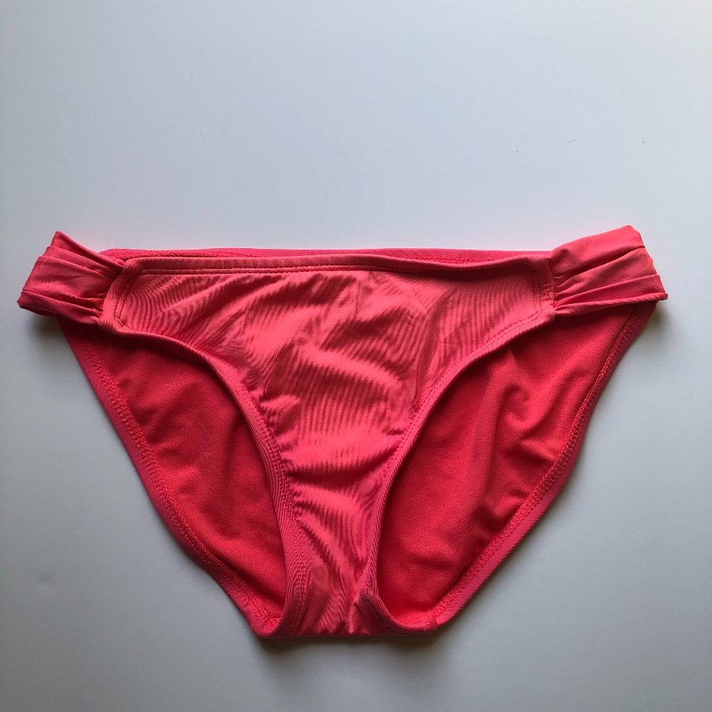Mossimo Beachy Coastal Coral Pink Ruched Bikini Bottoms Vacation Island Resort